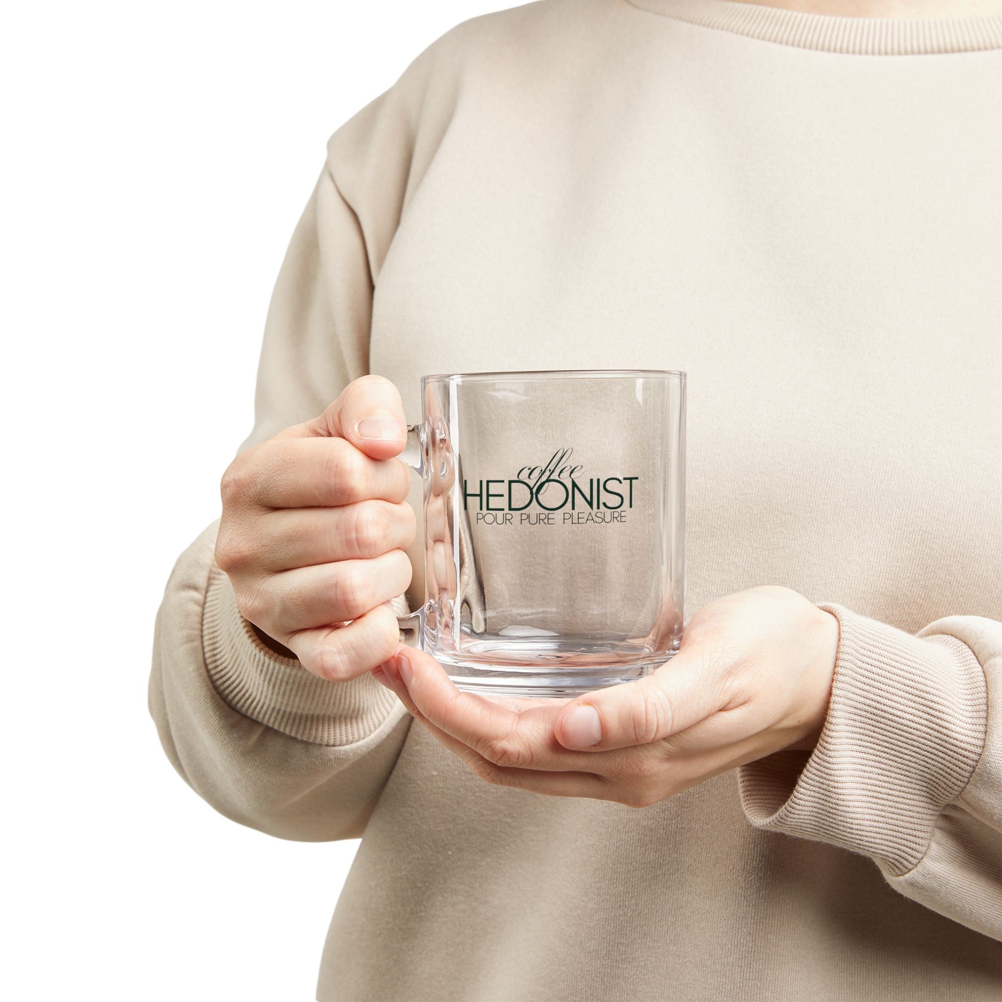 Glass Mug - 'Coffee Hedonist: Your Pure Pleasure' Clear 10oz Coffee Mug
